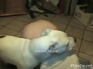 Dog humps tight woman in the ass and pussy
