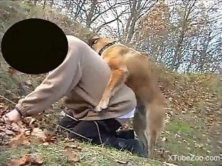 Old man leaves horny dog to hump his ass in outdoor