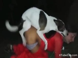 Horny lady getting fucked on all fours by dog